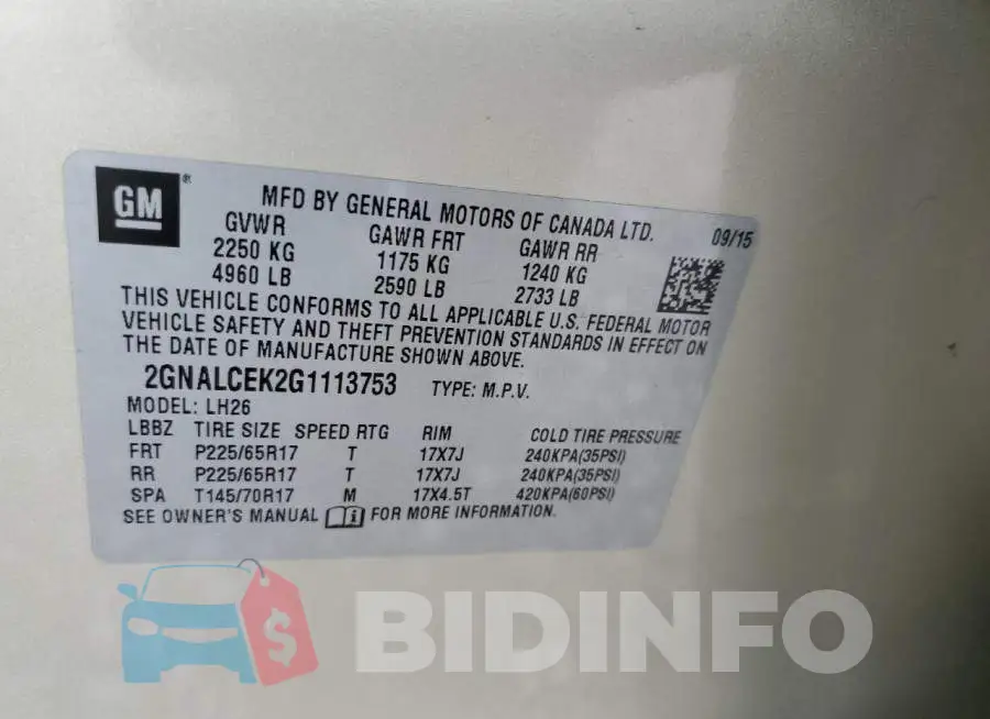 2GNALCEK2G1113753 Photo# 12