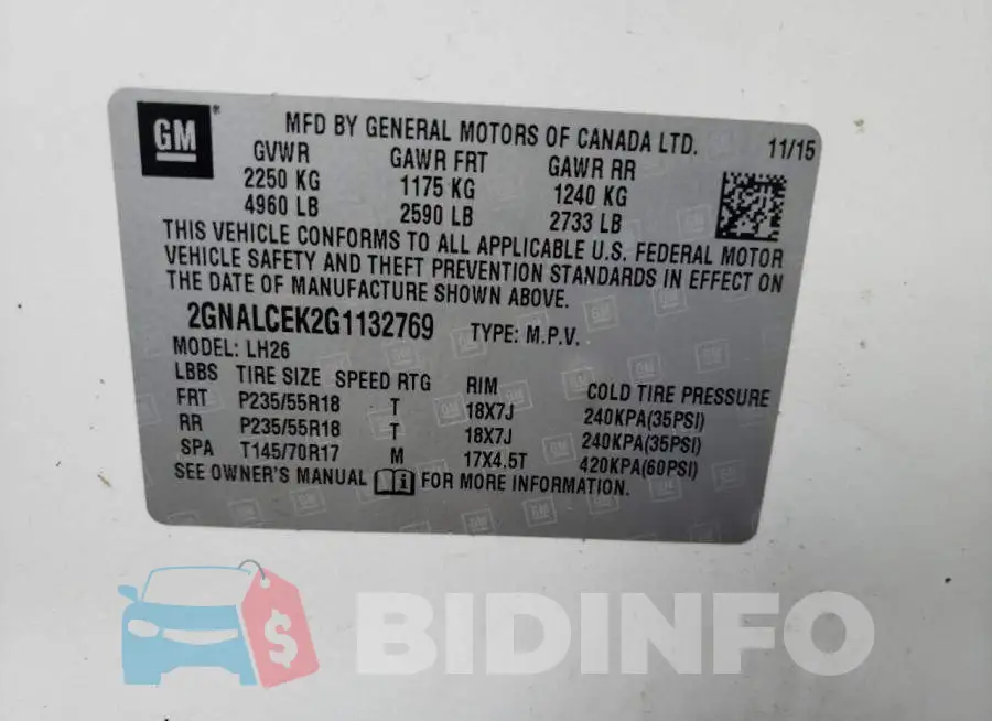 2GNALCEK2G1132769 Photo# 13