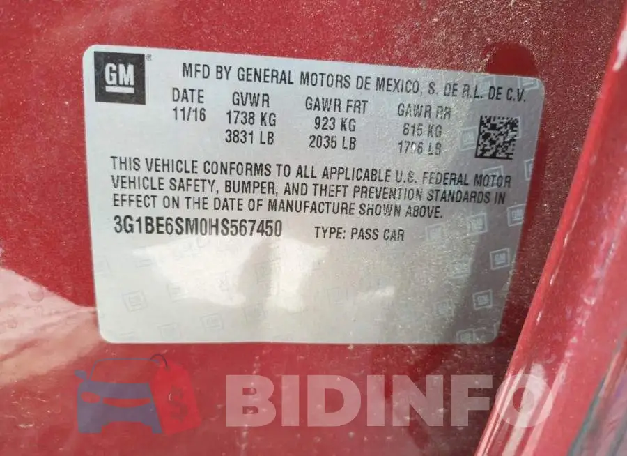 3G1BE6SM0HS567450 Photo# 12
