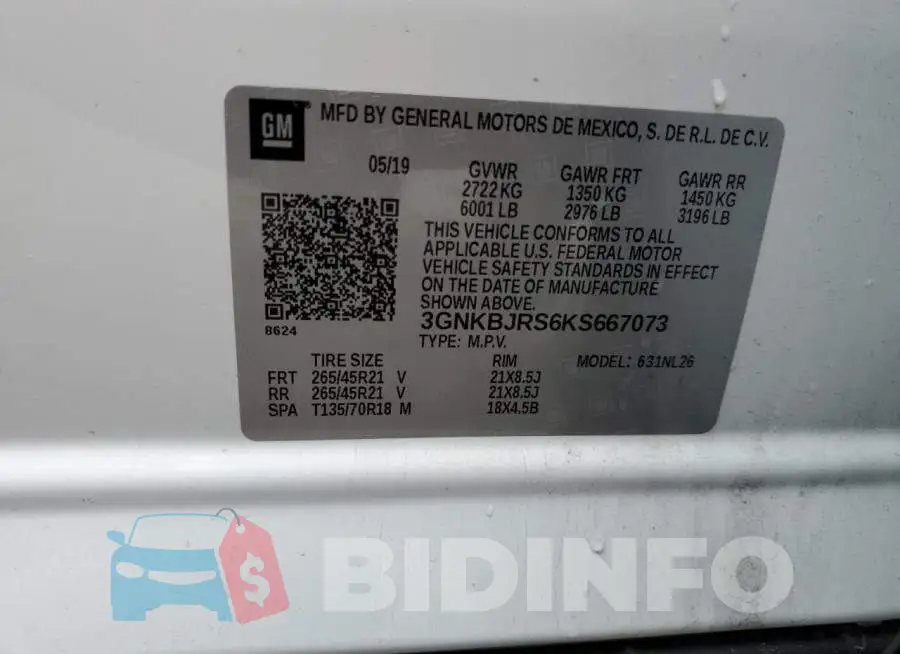 3GNKBJRS6KS667073 Photo# 13