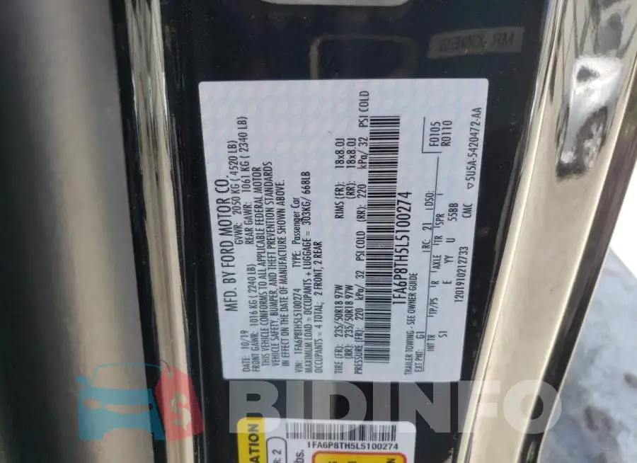 1FA6P8TH5L5100274 Photo# 12
