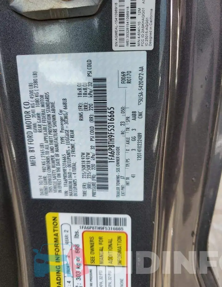 1FA6P8TH9F5316665 Photo# 12