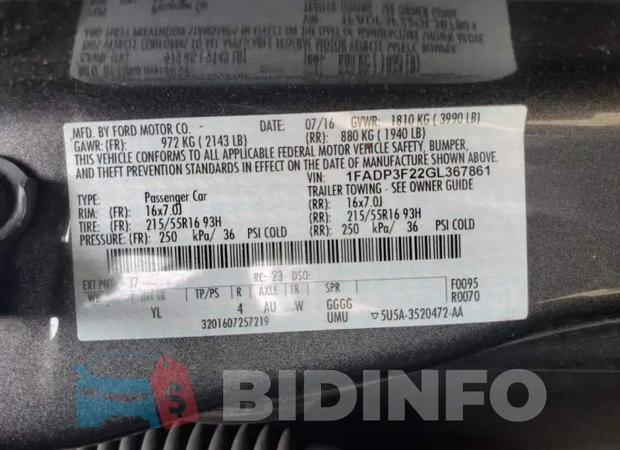 1FADP3F22GL367861 Photo# 12