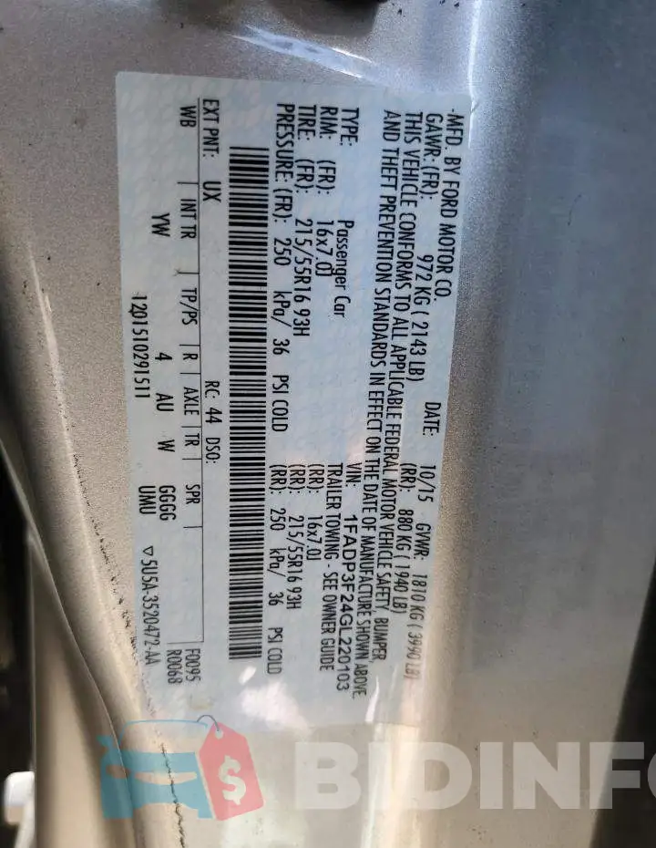1FADP3F24GL220103 Photo# 12