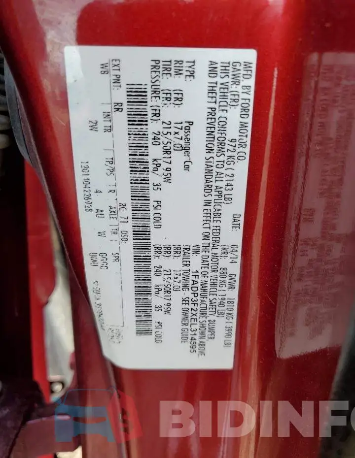 1FADP3F2XEL314595 Photo# 12