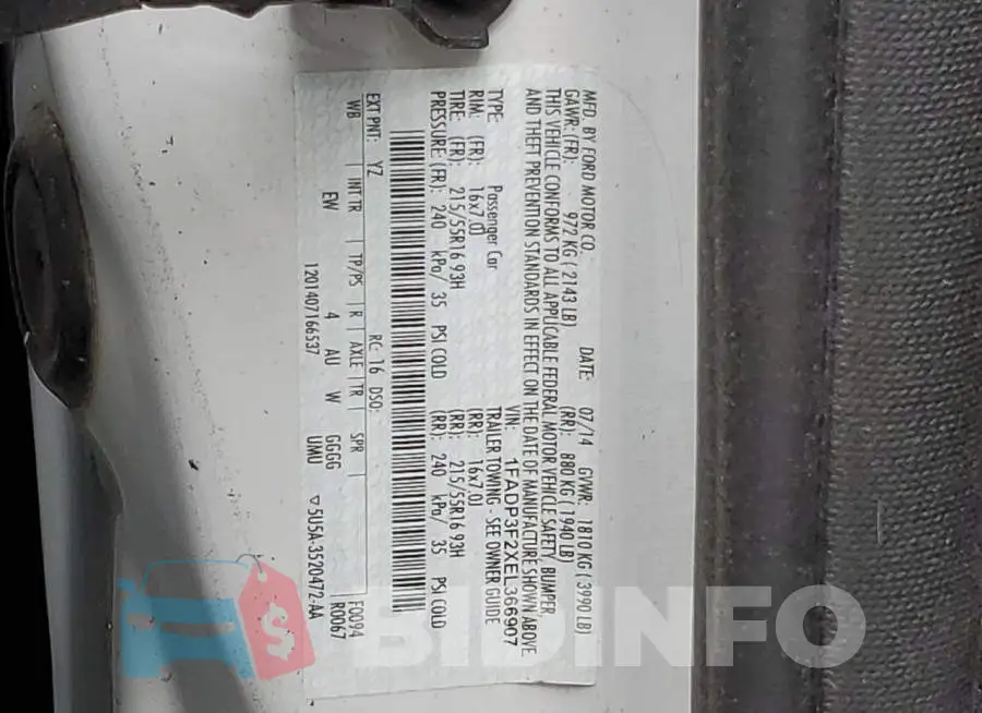 1FADP3F2XEL366907 Photo# 12