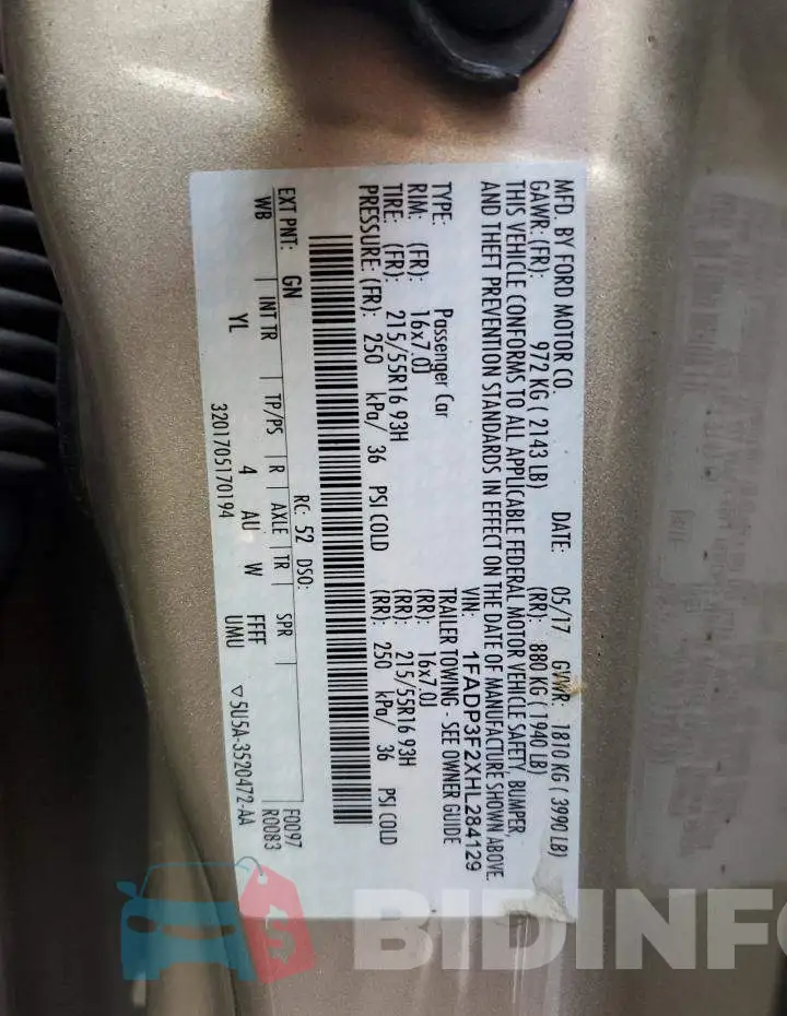 1FADP3F2XHL284129 Photo# 12