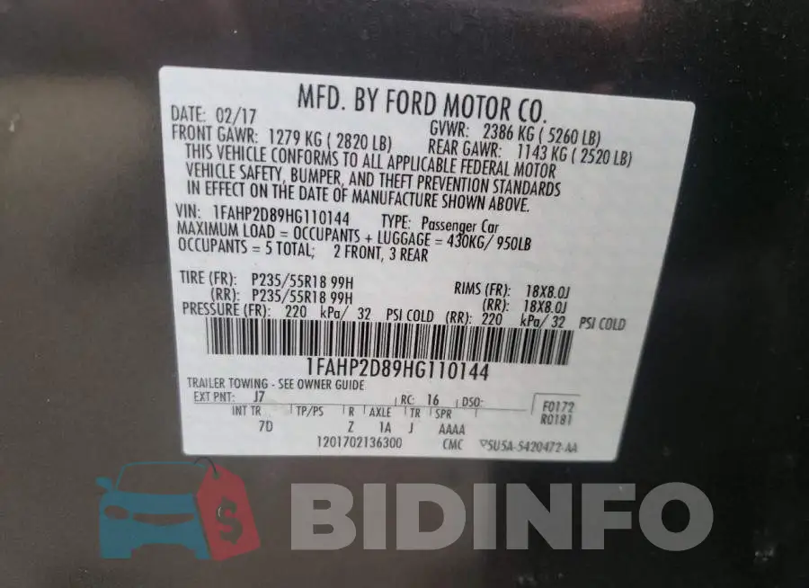 1FAHP2D89HG110144 Photo# 12