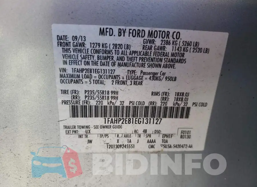 1FAHP2E81EG131127 Photo# 13