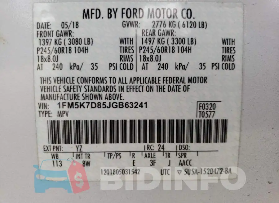 1FM5K7D85JGB63241 Photo# 14