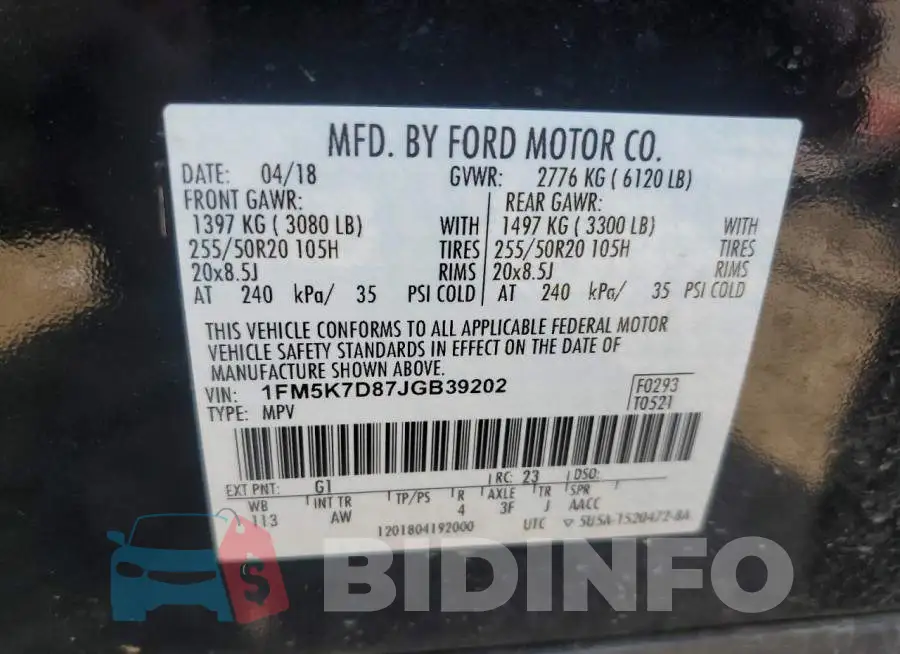 1FM5K7D87JGB39202 Photo# 13
