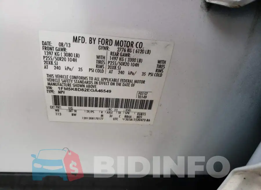 1FM5K8D82EGA46549 Photo# 14