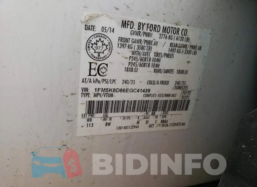 1FM5K8D86EGC41439 Photo# 13
