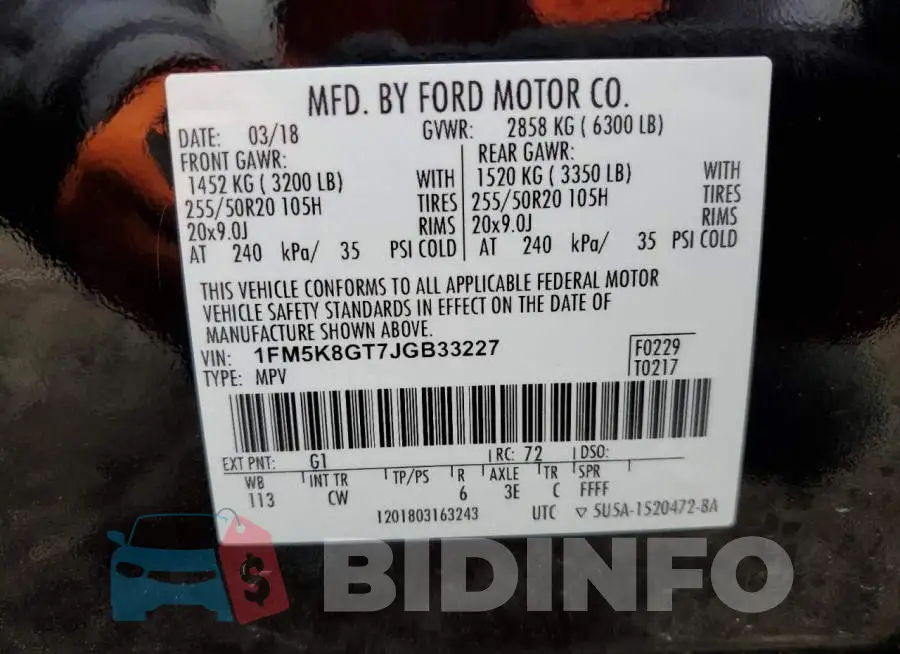 1FM5K8GT7JGB33227 Photo# 12