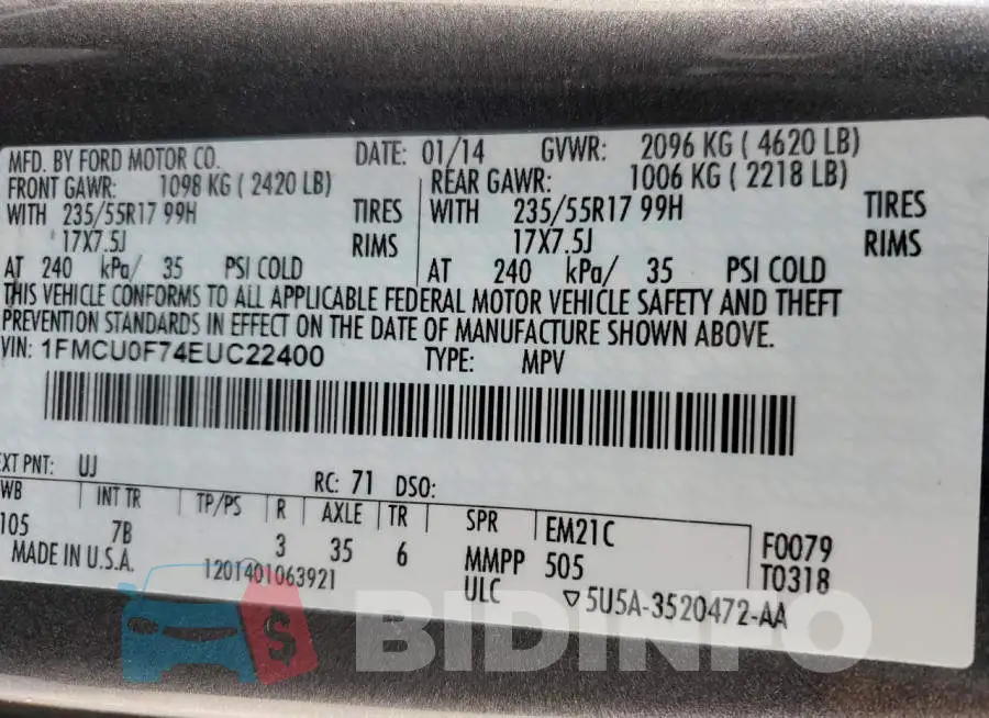 1FMCU0F74EUC22400 Photo# 14