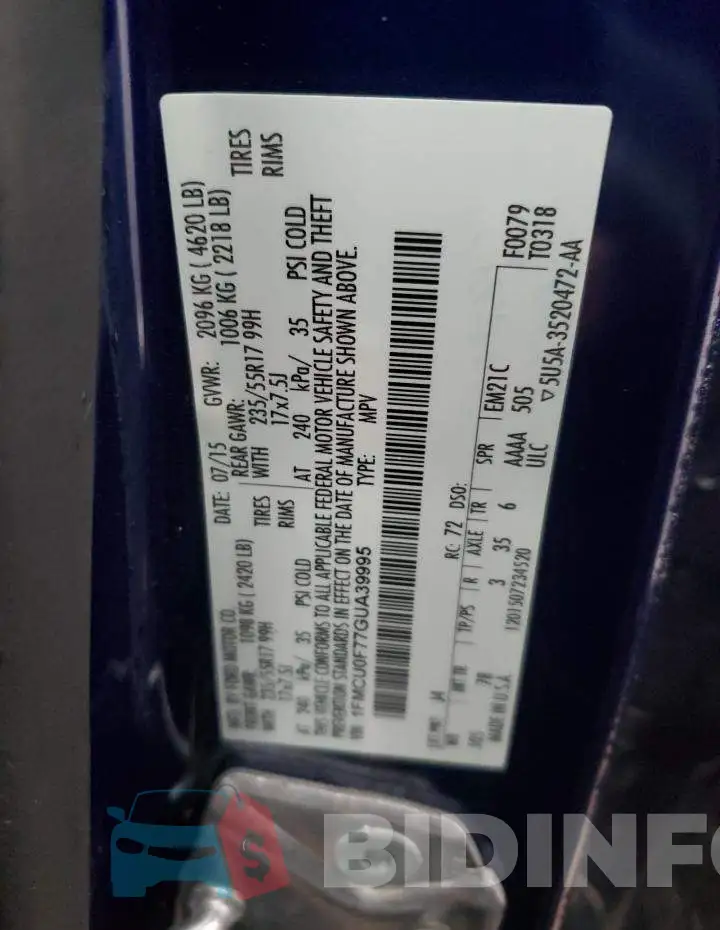 1FMCU0F77GUA39995 Photo# 10