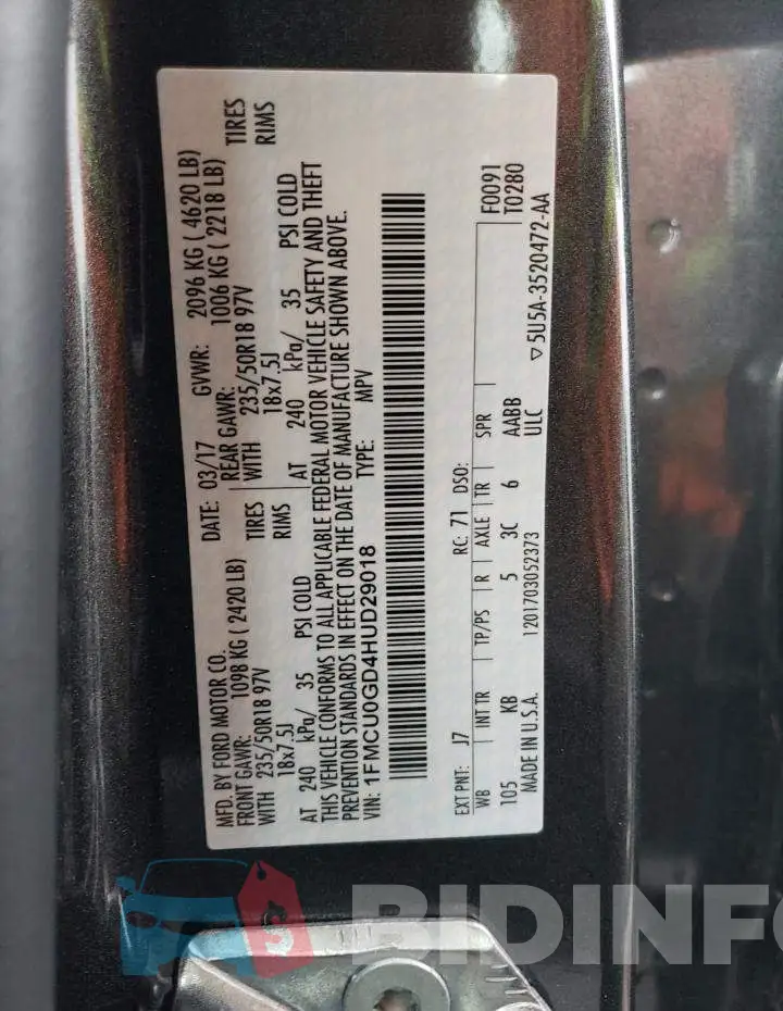 1FMCU0GD4HUD29018 Photo# 14