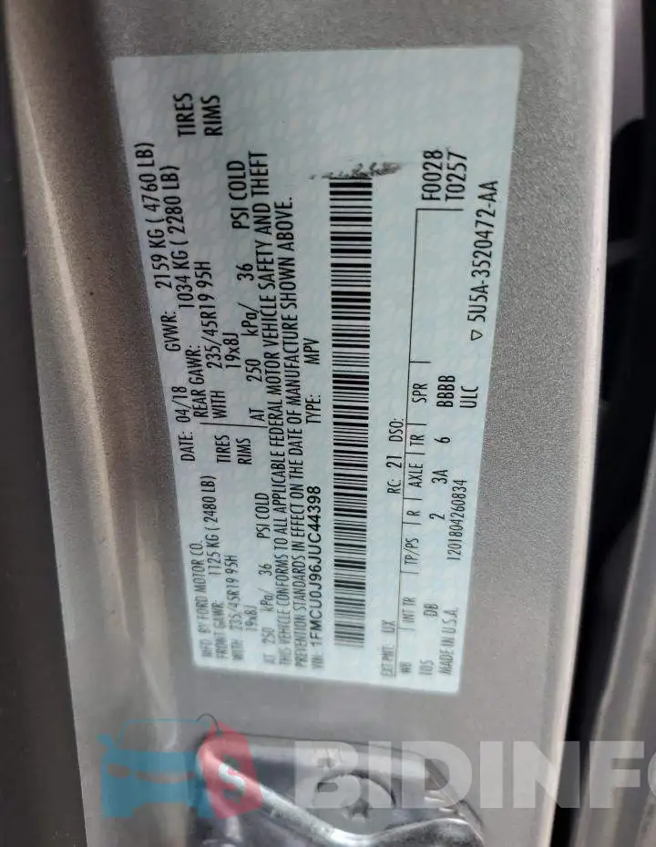 1FMCU0J96JUC44398 Photo# 13