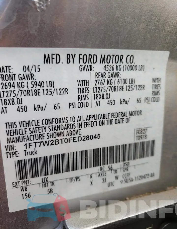 1FT7W2BT0FED28045 Photo# 12
