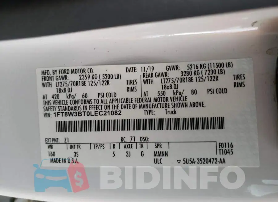 1FT8W3BT0LEC21082 Photo# 12