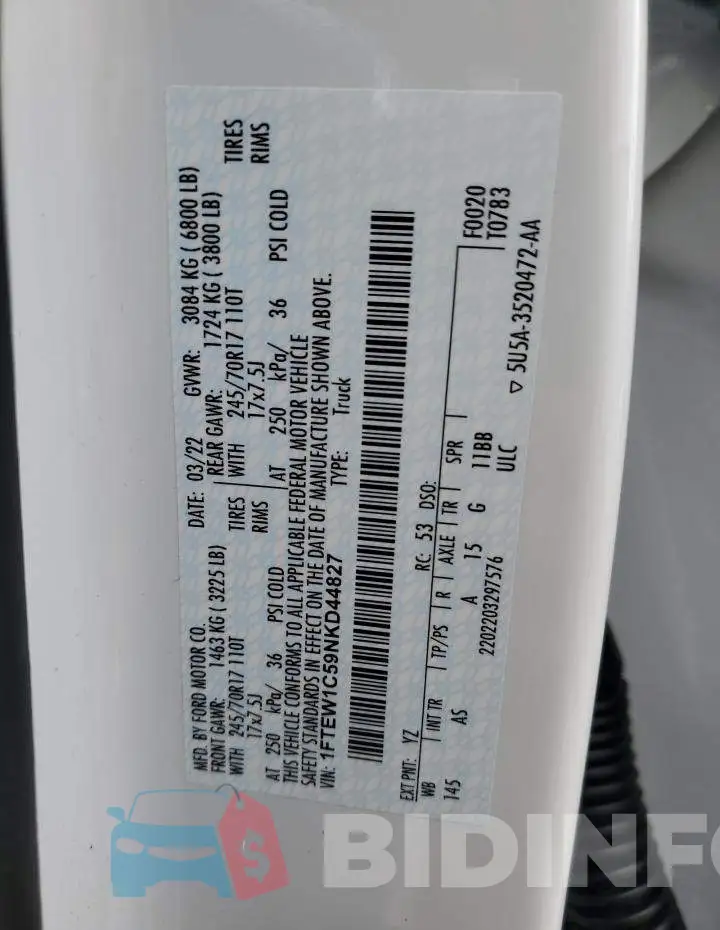 1FTEW1C59NKD44827 Photo# 13