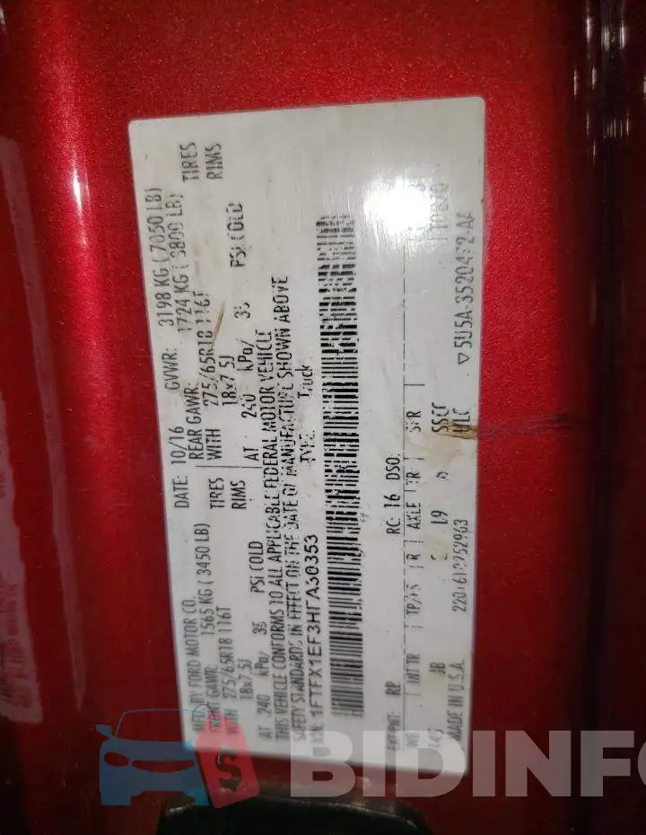 1FTFX1EF3HFA30353 Photo# 13
