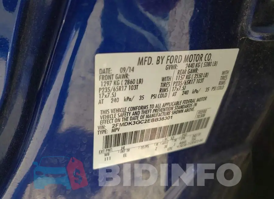 2FMDK3GC2EBB38301 Photo# 13