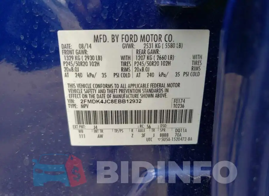 2FMDK4JC8EBB12932 Photo# 13