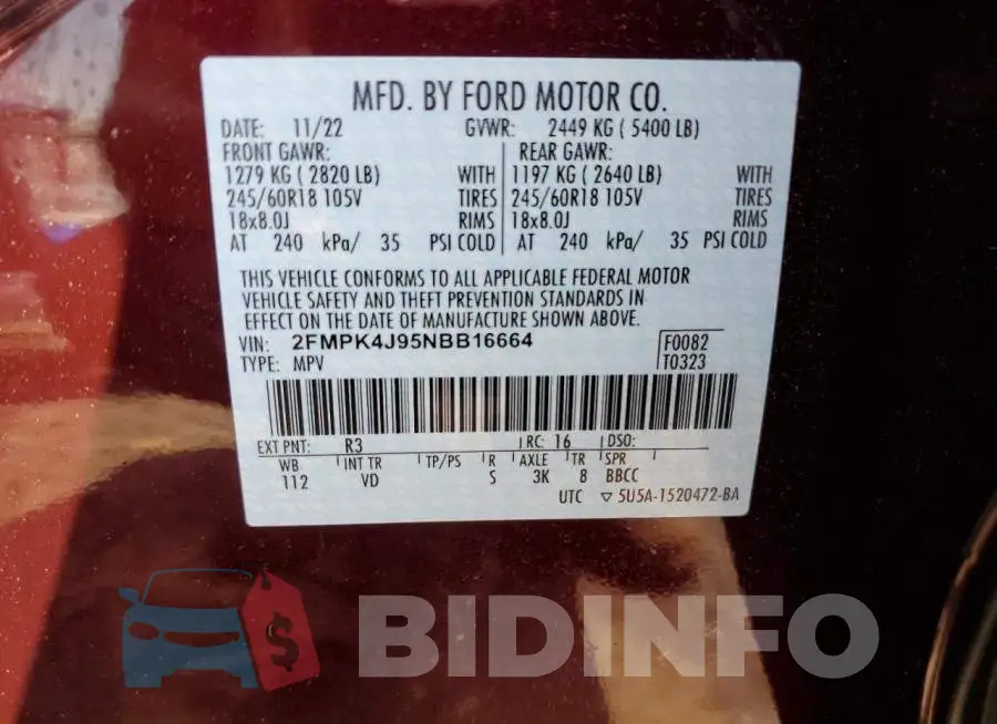 2FMPK4J95NBB16664 Photo# 13