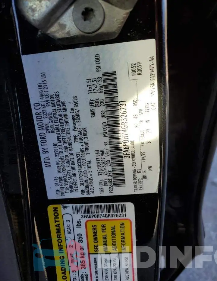 3FA6P0H74GR326231 Photo# 10