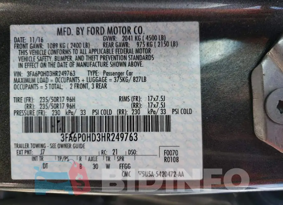 3FA6P0HD3HR249763 Photo# 12