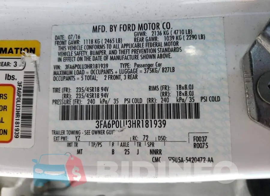 3FA6P0LU3HR181939 Photo# 12