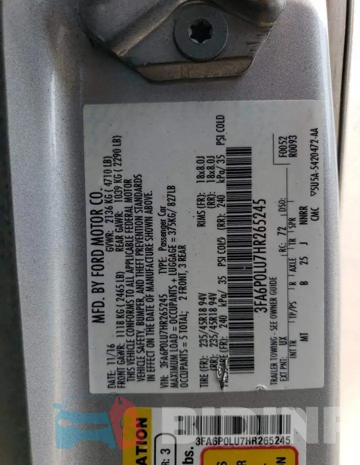 3FA6P0LU7HR265245 Photo# 12