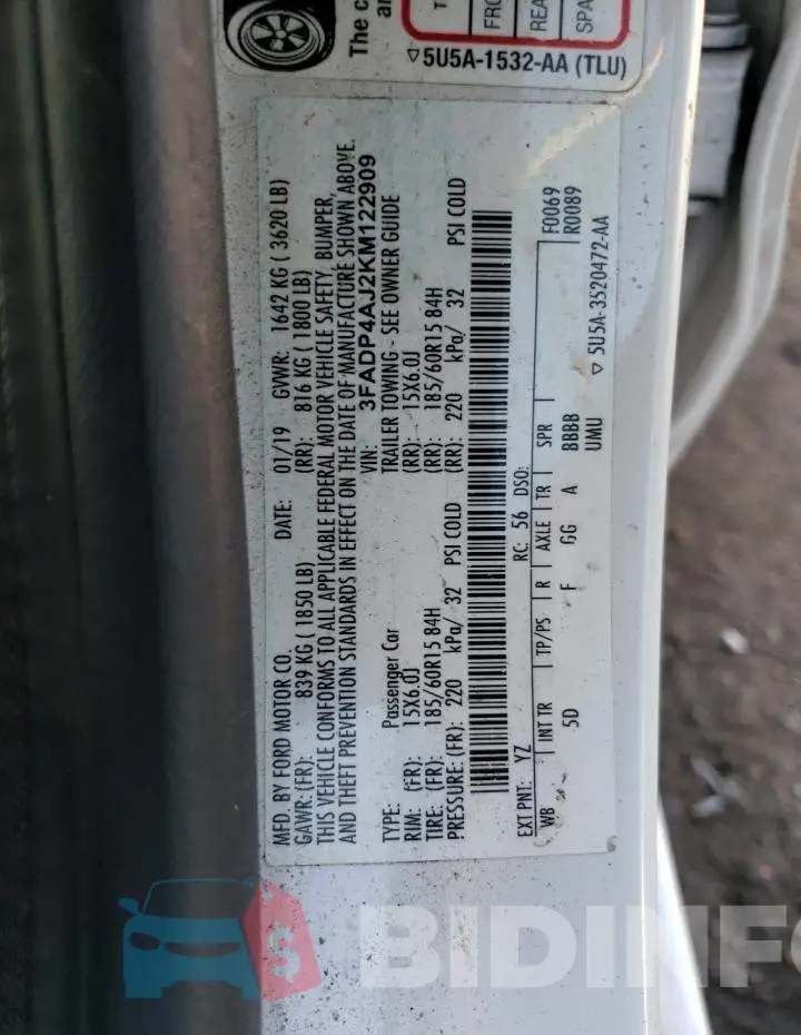 3FADP4AJ2KM122909 Photo# 12