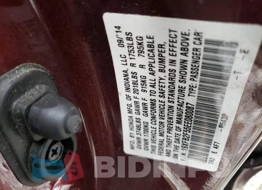 19XFB2F55EE080087 Photo# 12