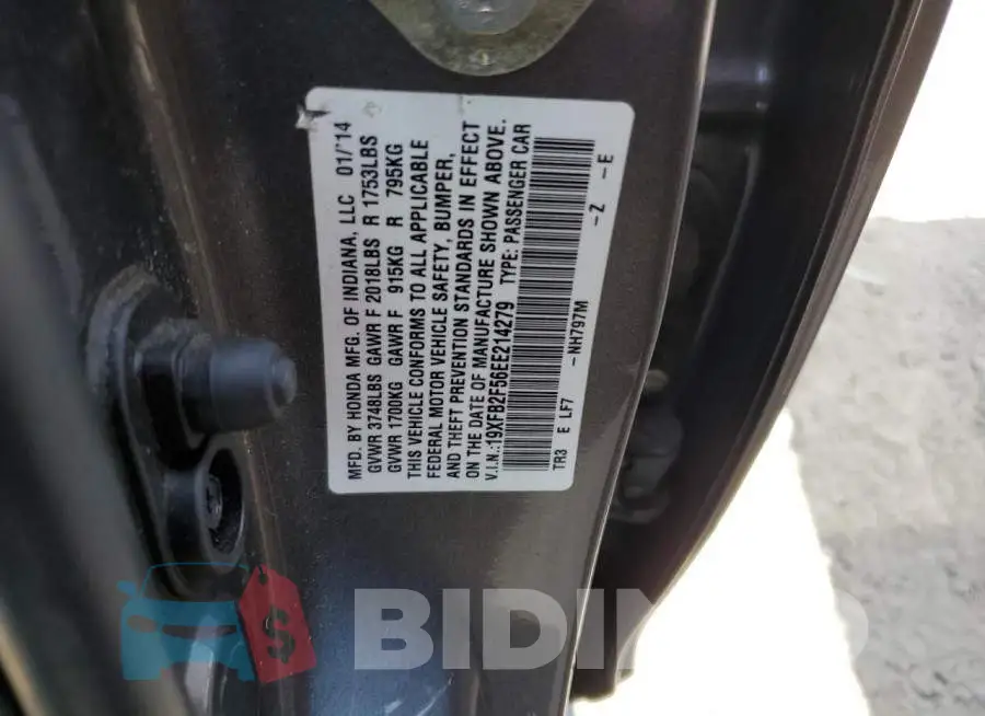 19XFB2F56EE214279 Photo# 12