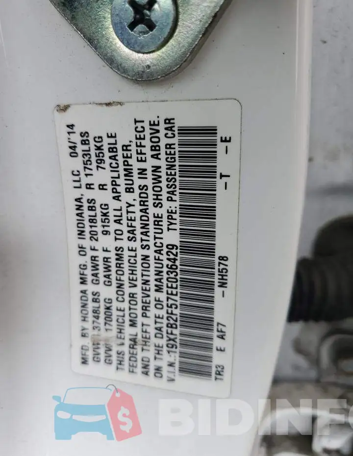 19XFB2F57EE036429 Photo# 12
