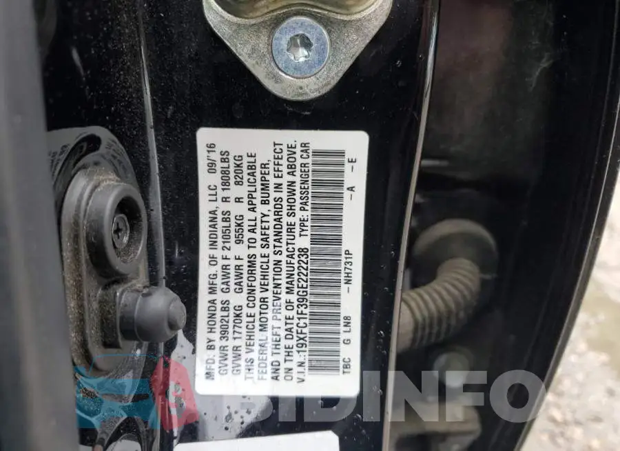19XFC1F39GE222238 Photo# 12