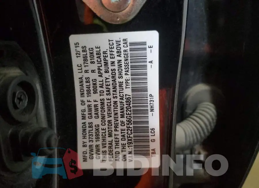 19XFC2F56GE204867 Photo# 13
