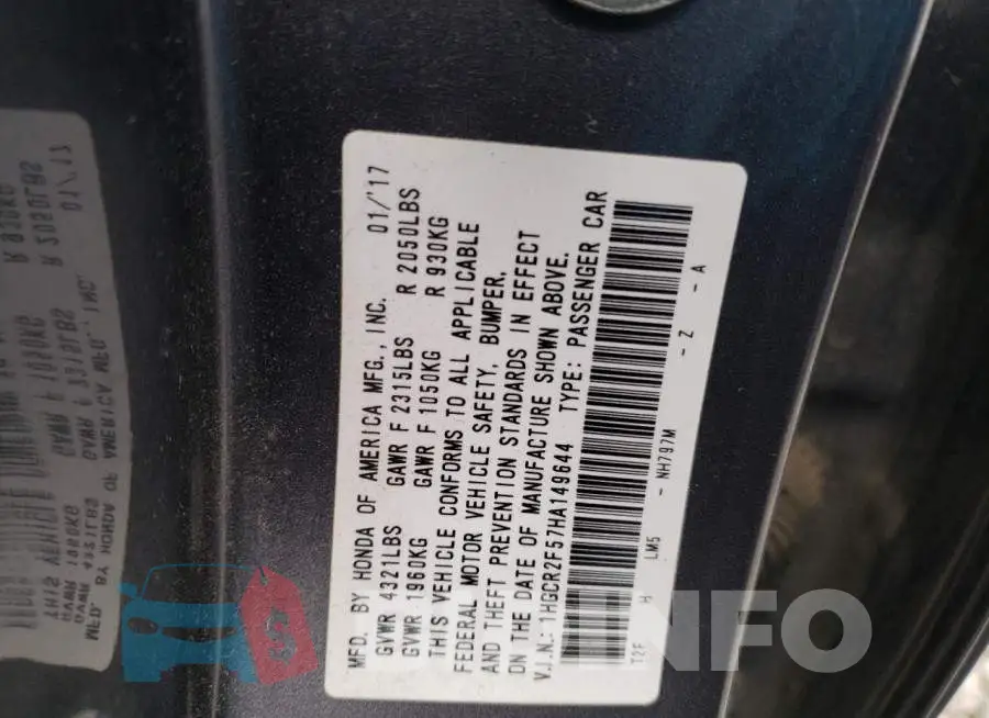 1HGCR2F57HA149644 Photo# 12