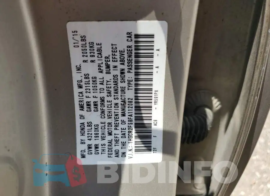 1HGCR2F58FA112082 Photo# 12