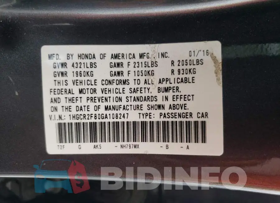 1HGCR2F80GA108247 Photo# 13