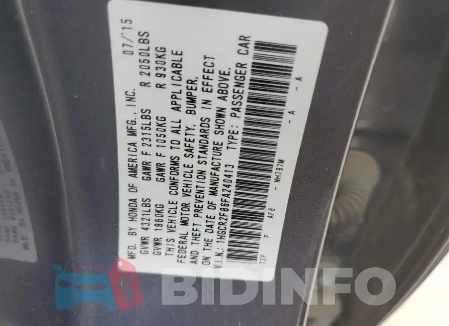 1HGCR2F86FA240413 Photo# 12