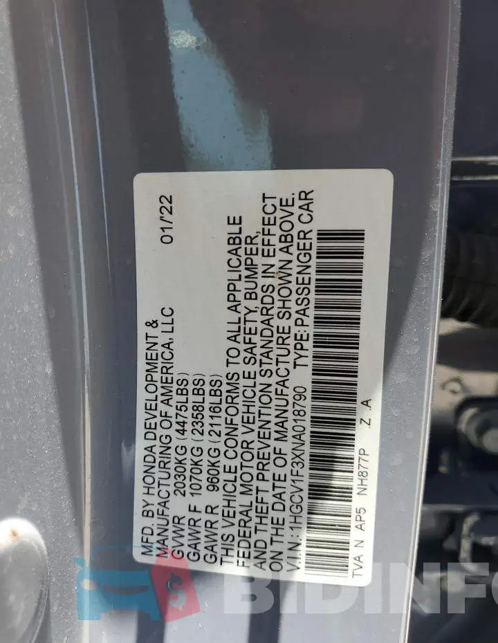 1HGCV1F3XNA018790 Photo# 12