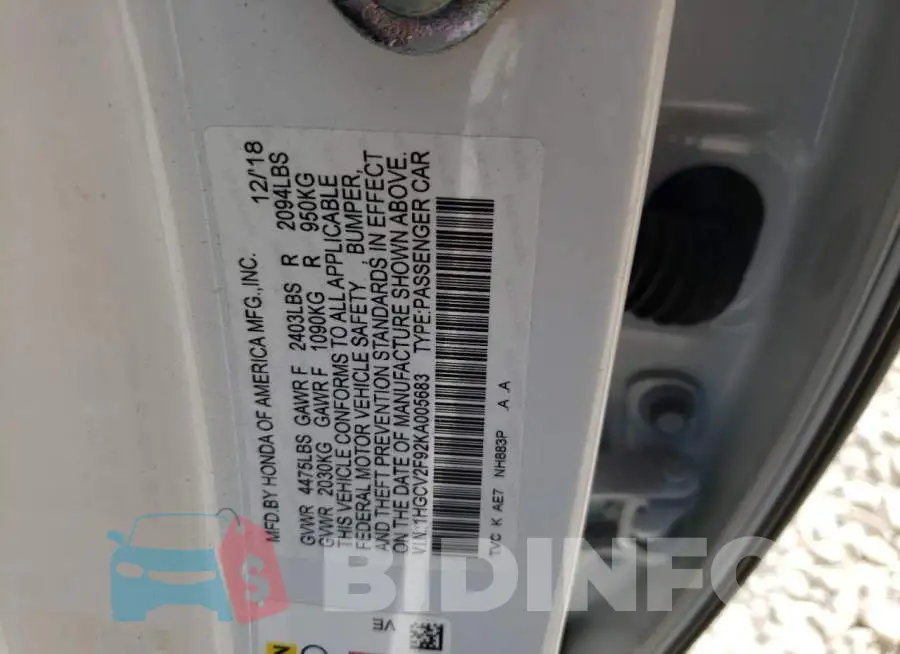 1HGCV2F92KA005683 Photo# 13