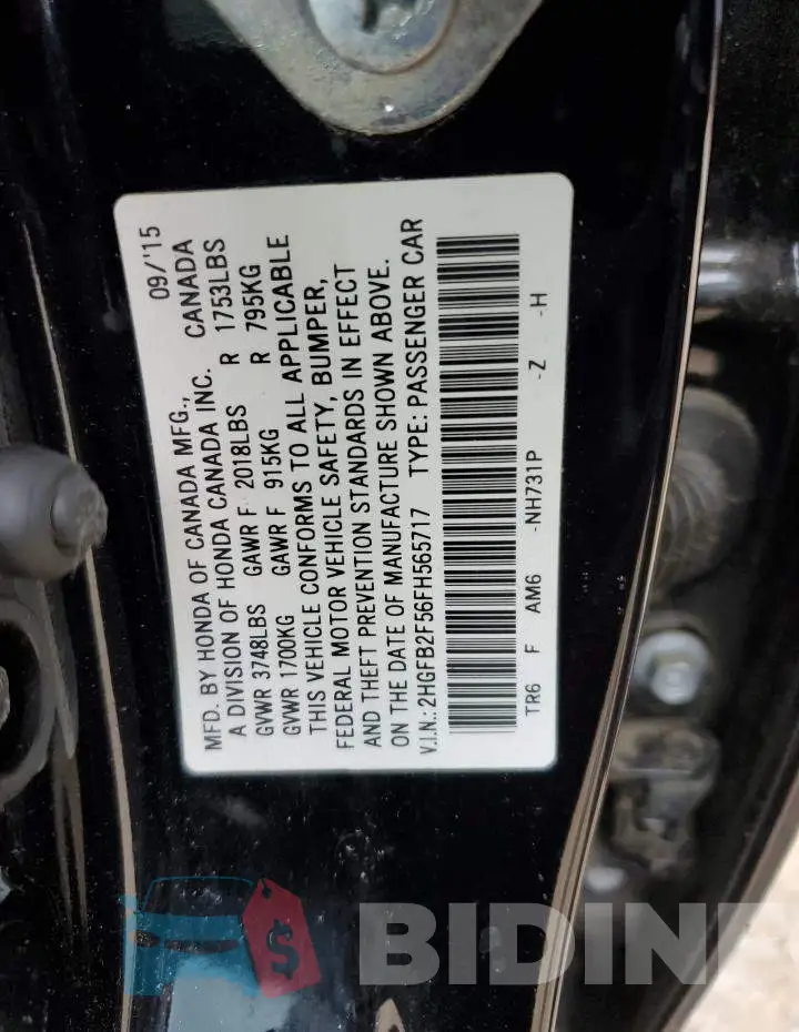 2HGFB2F56FH565717 Photo# 12