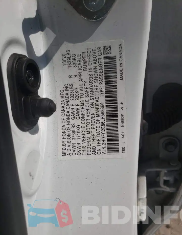 2HGFC2E86LH598866 Photo# 13