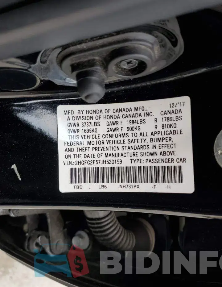 2HGFC2F57JH520159 Photo# 12