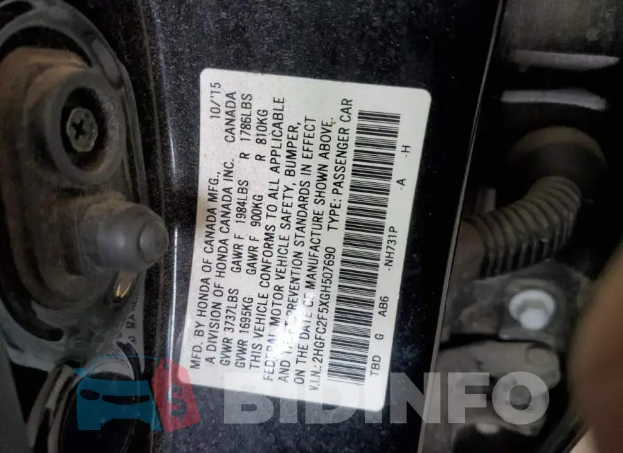 2HGFC2F5XGH507690 Photo# 12