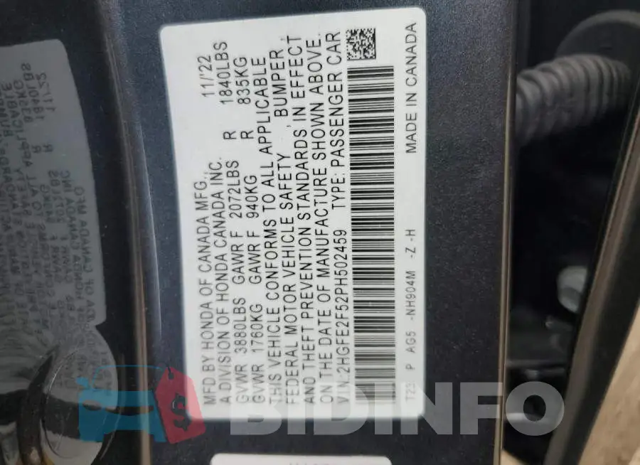 2HGFE2F52PH502459 Photo# 12